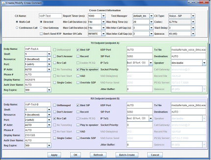 トラフィック条件設定GUI（双方向）VoIP画面